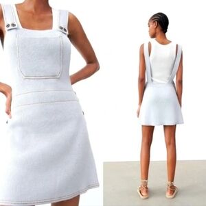 Zara Sweater Knit Overall Dress Pale Blue
